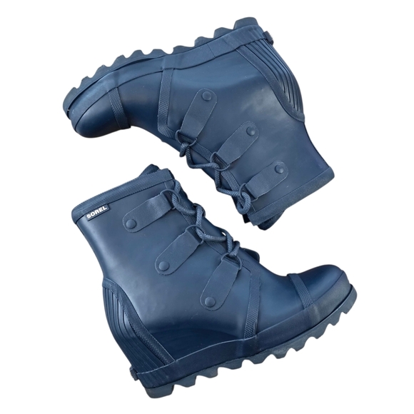 Sorel Joan of Arctic Wedge II Chelsea Rubber Rain Boots Navy Blue Women’s 9 - Picture 6 of 9